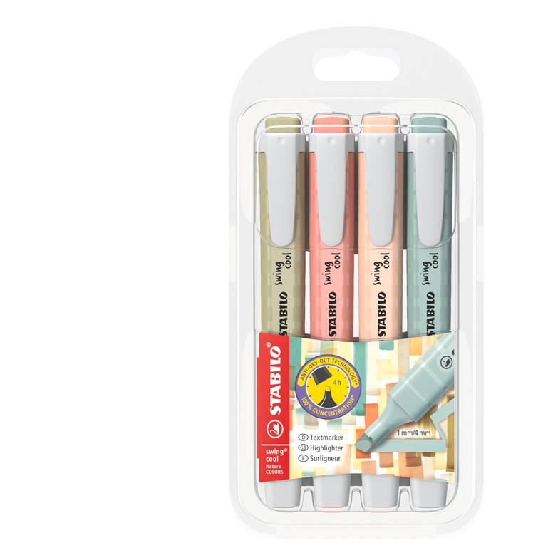 Marcador fluorescente STABILO Swing cool NatureCOLORS - Estuche 4 unidades