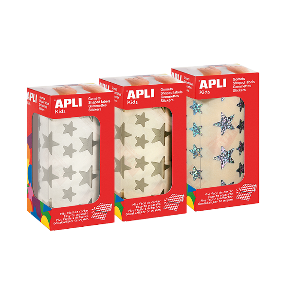 Rollos de gomets Estrellas oro, plata y holográfcios