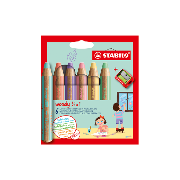  Stabilo Woody pastel 6 u. surt. + sacapuntas